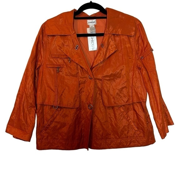 Chico’s Simple Sport Anna In Tiger Lily Orange  Color Utility Style Jacket - Picture 1 of 16